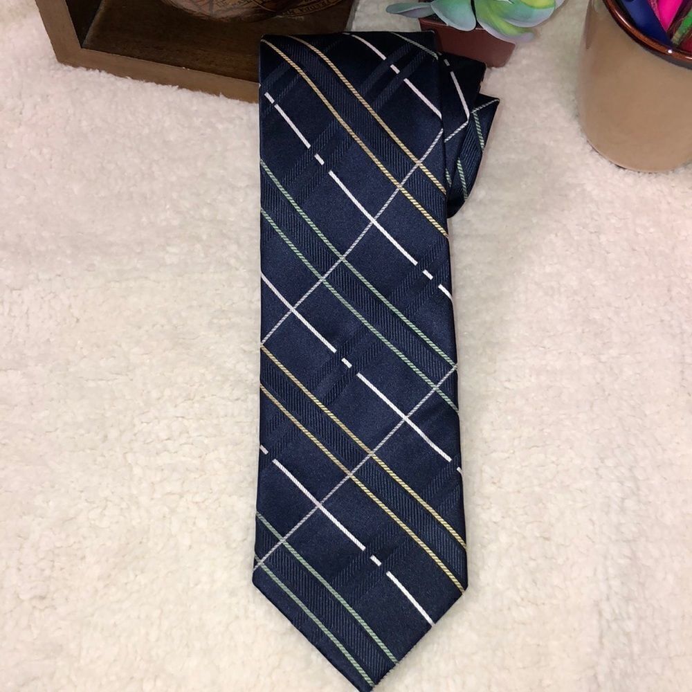 Beau Brummell SOHO Stunning Navy Gold Green White Silk Tie
